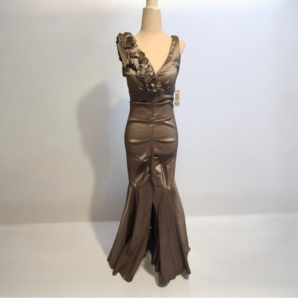 R&M Richards Taupe Metallic Mermaid Ball Gown Size 12 NWT